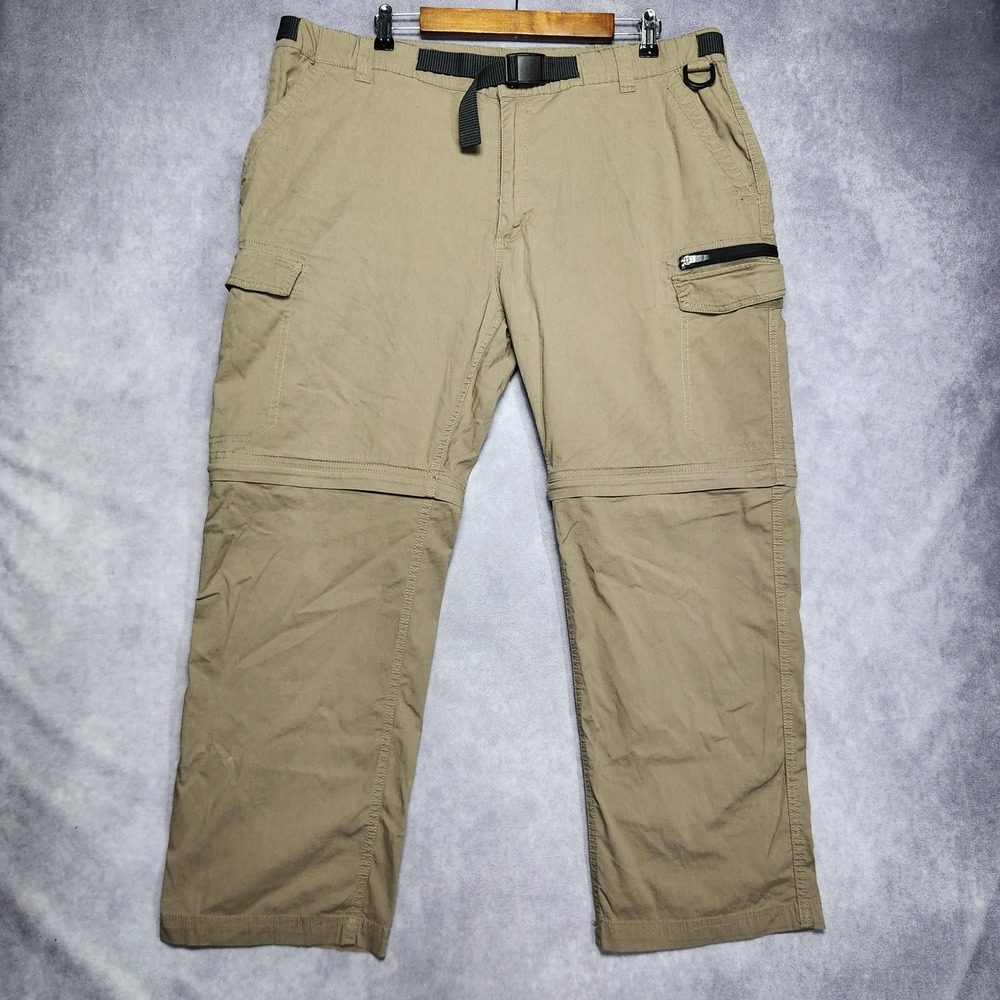 BC Clothing Mens Convertible Cargo Pants‎ Size XXL 40x30 Tan Zip Off Legs Belted